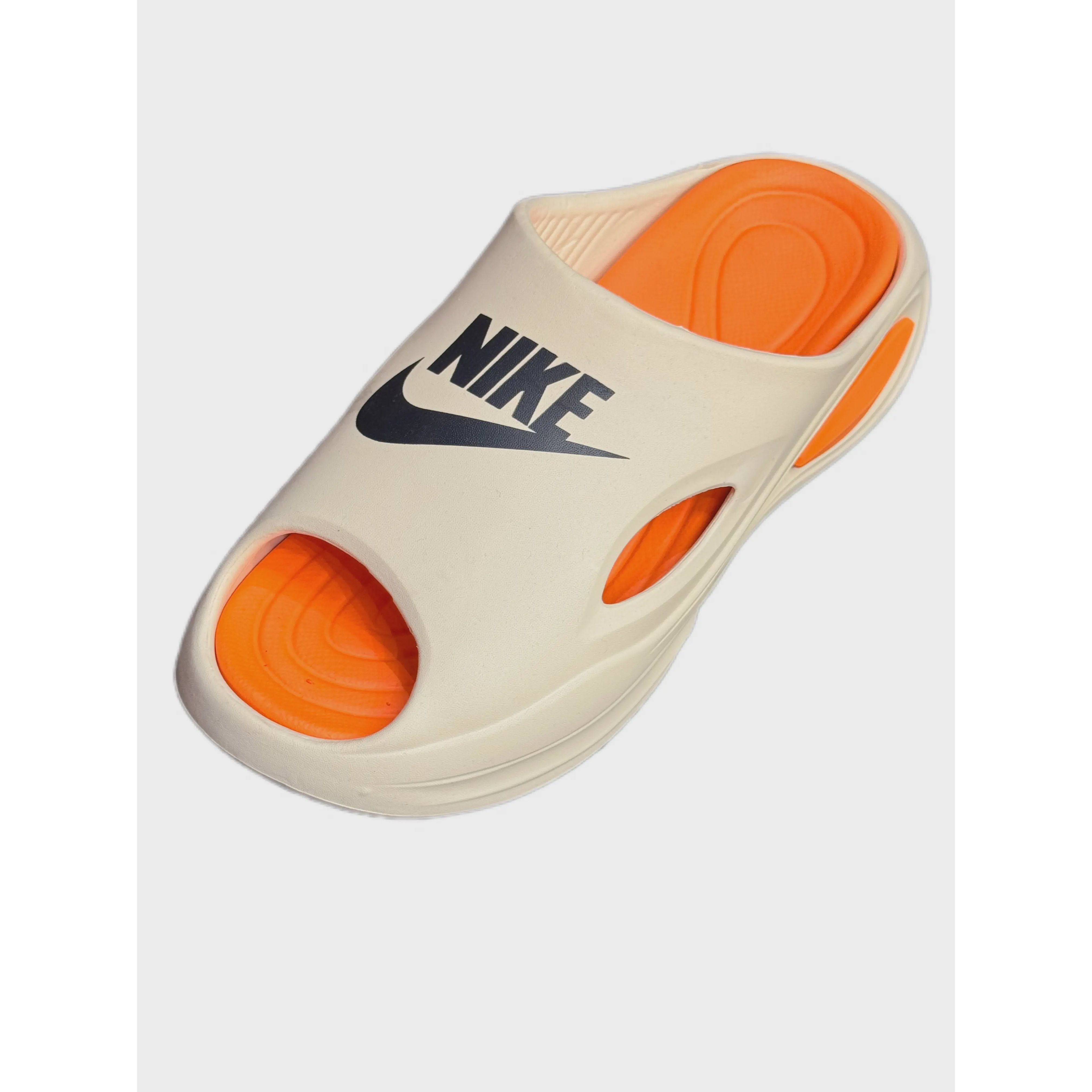 دمپایی ابری مردانه وارداتی بزرگ پا بسیار نرم طرح نایکی nike رنگ کرم نارنجی