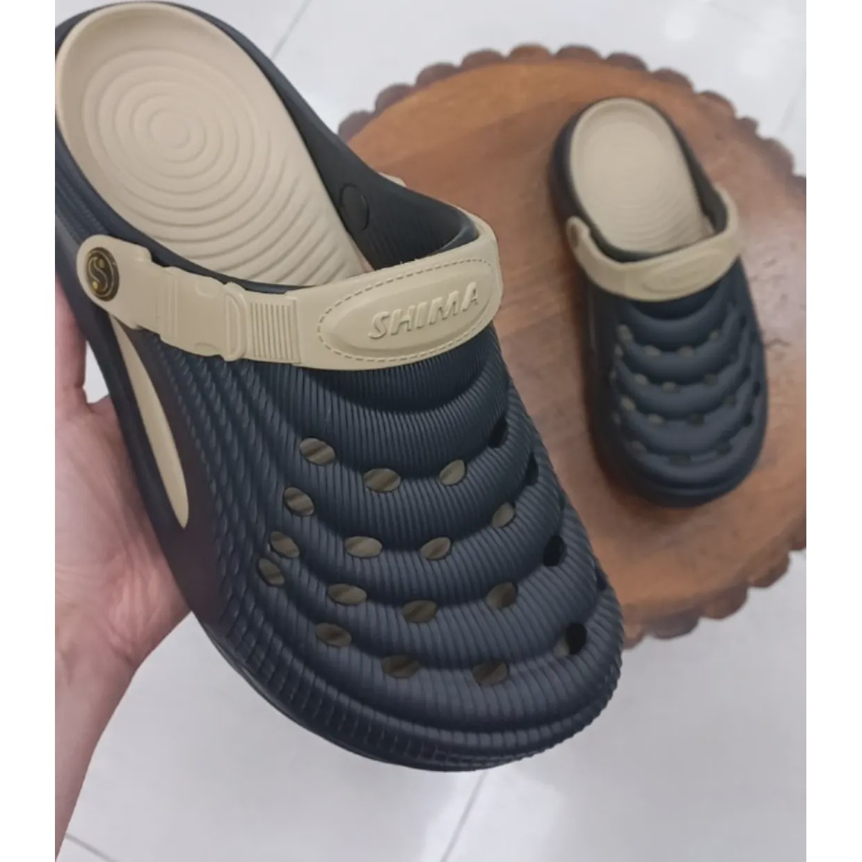 کراکس و دمپایی ساحلی مردانه رویه جزیره ای رنگ مشکی کف کرم برند شیما