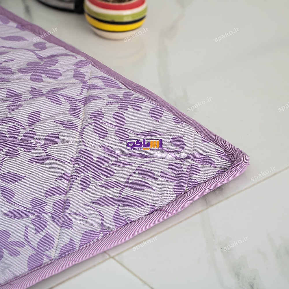 نمگیر ظروف آشپزخانه طرح گلدار رنگ یاسی برند آسایش سایز تقریبی 100×60 کد 2858