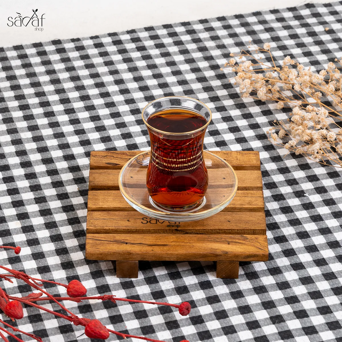 استکان و نعلبکی 120 سی سی لب طلایی (دست 6 عددی)