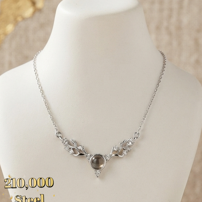 گردنی استیل و رنگ ثابت نقره ای نگین مشکی