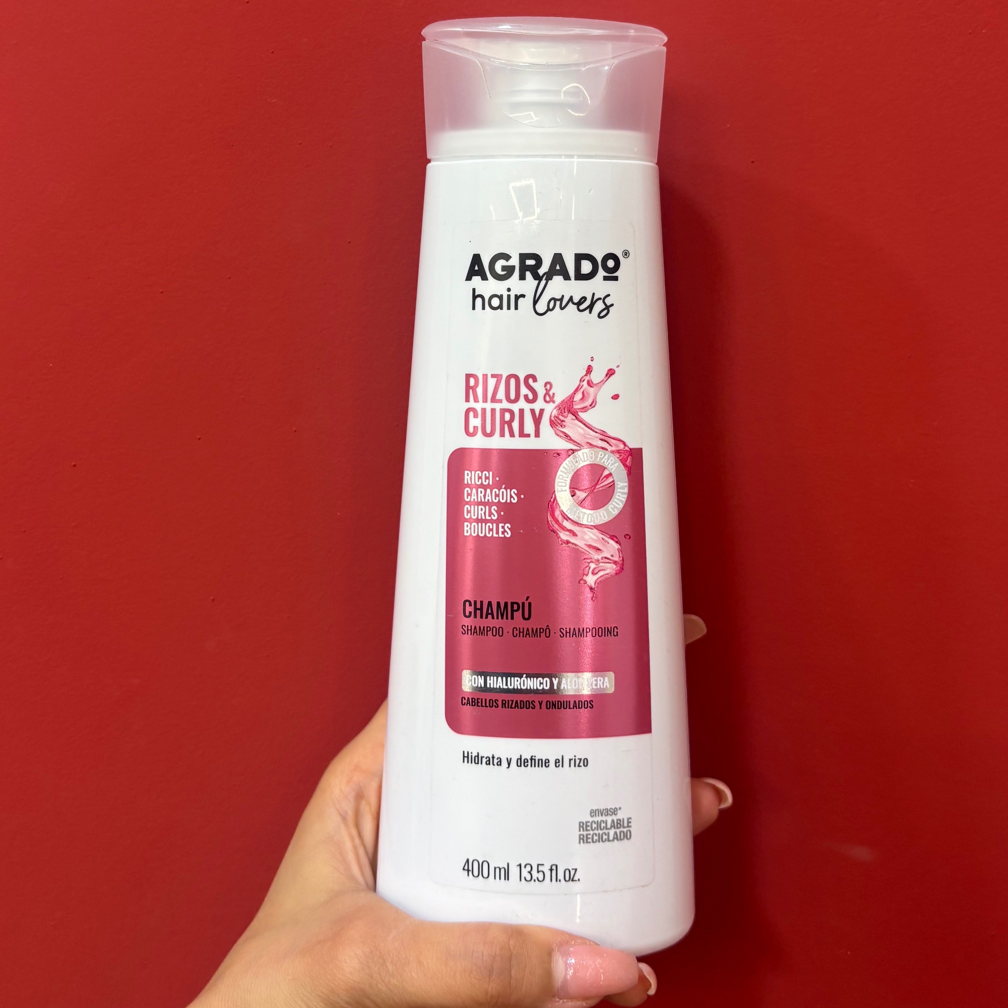شامپو مو آگرادو Agrado مدل Rizos Curly مخصوص موهای فر و مجعد حجم 400 میلیلیتر
