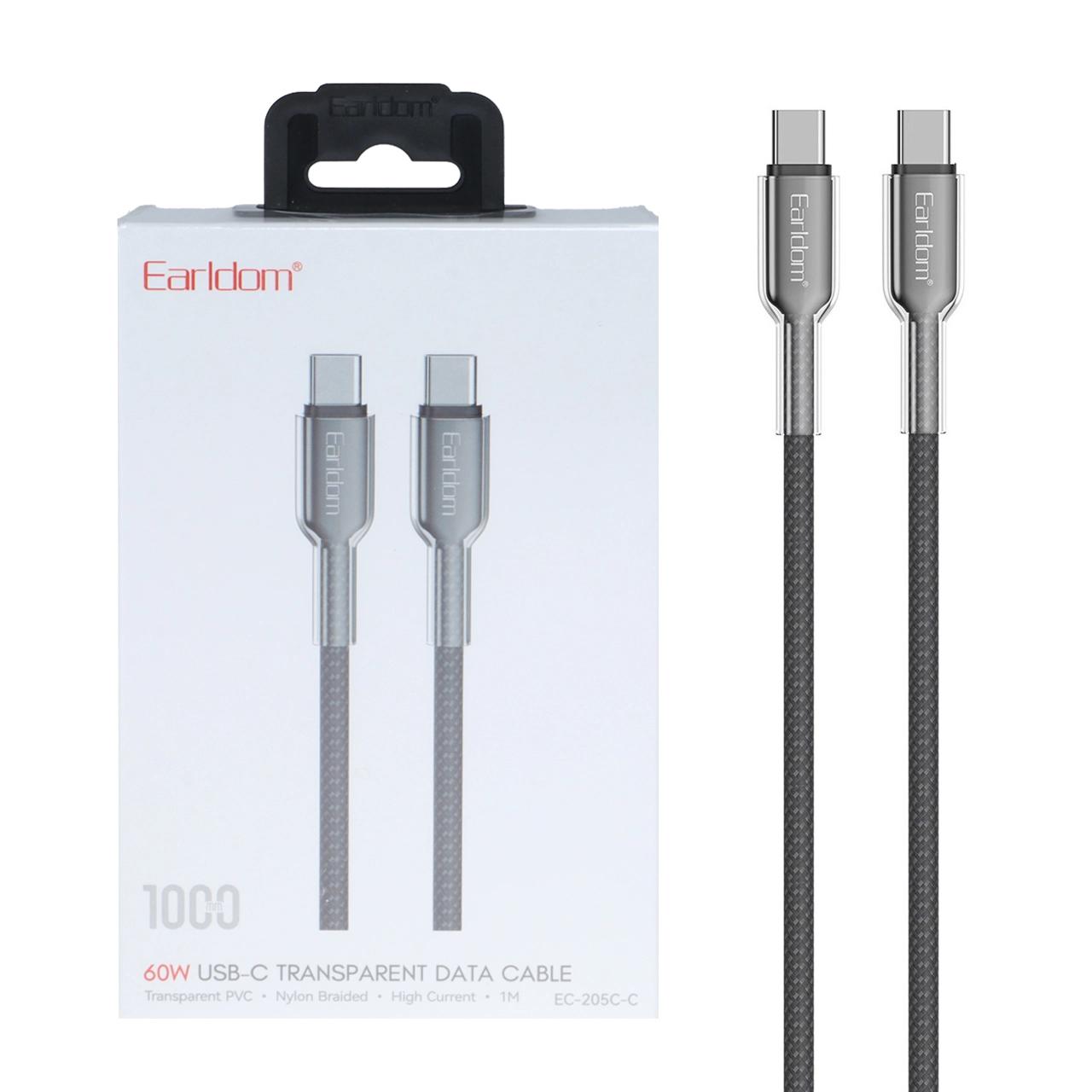 کابل شارژ PD و فست Earldom Type-C To Type-C مدل EC-205C-C 60W - مشکی