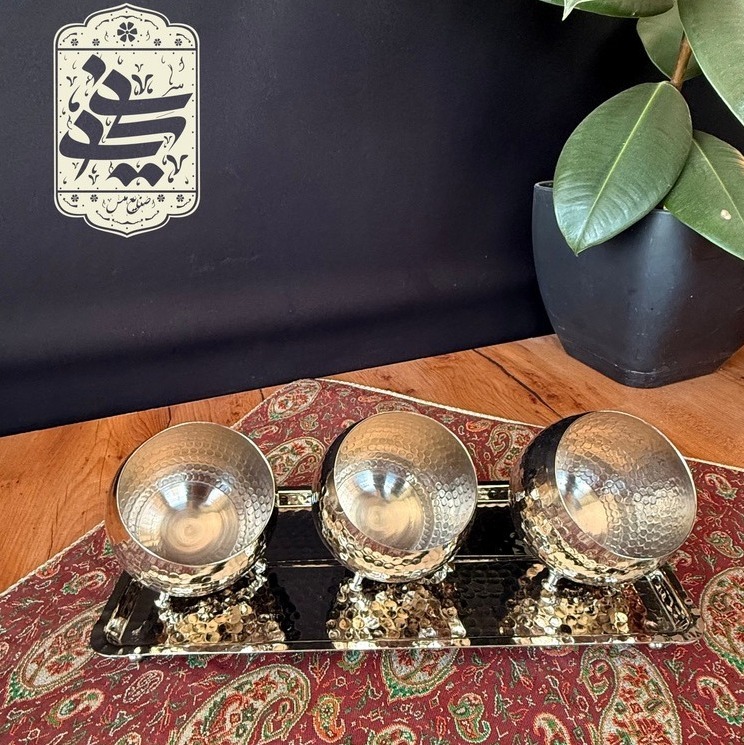 گوی چکشی مسی سه پایه با سینی کروم