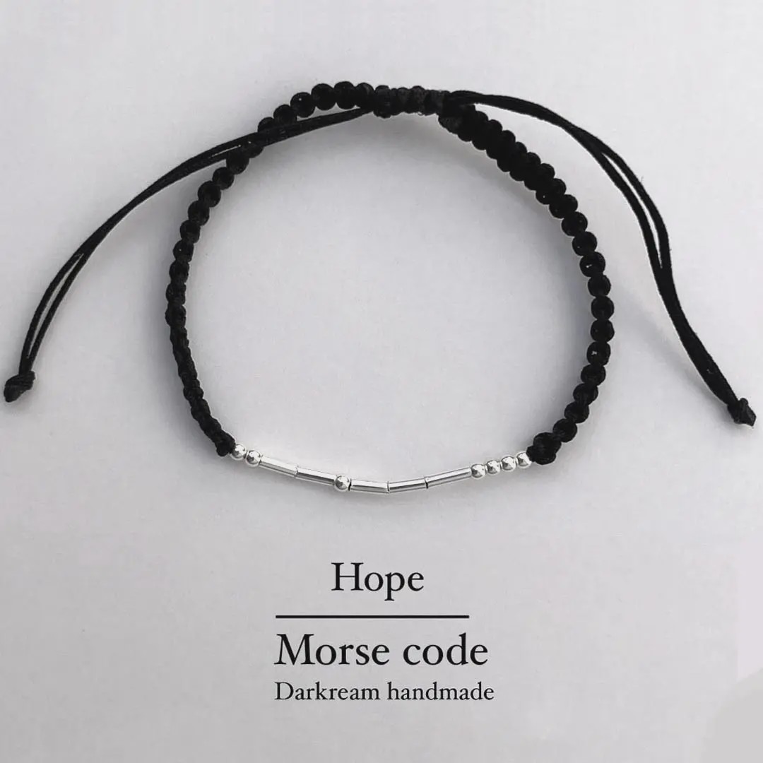 دستبند کد مورس نقره "HOPE" (عاشقانه، رمزی) بند بافت