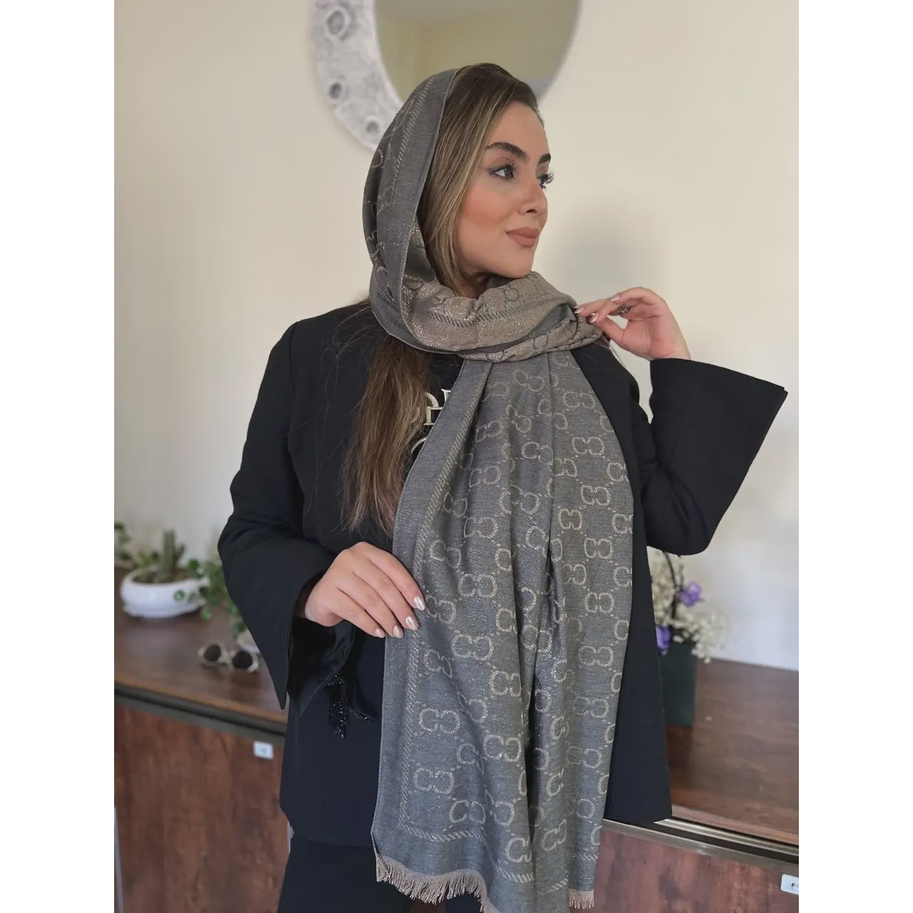 شال کشمیر لمه وارداتی طوسی