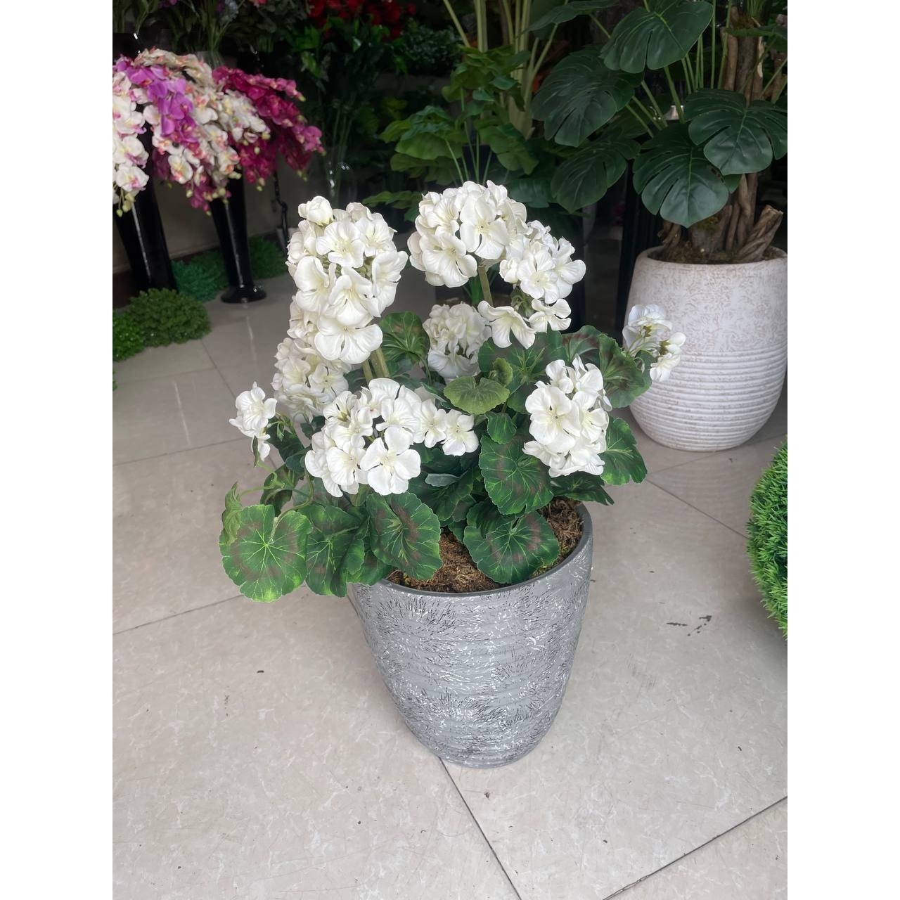 گل شمعدونی مصنوعی سفید 7گل(وارداتی)