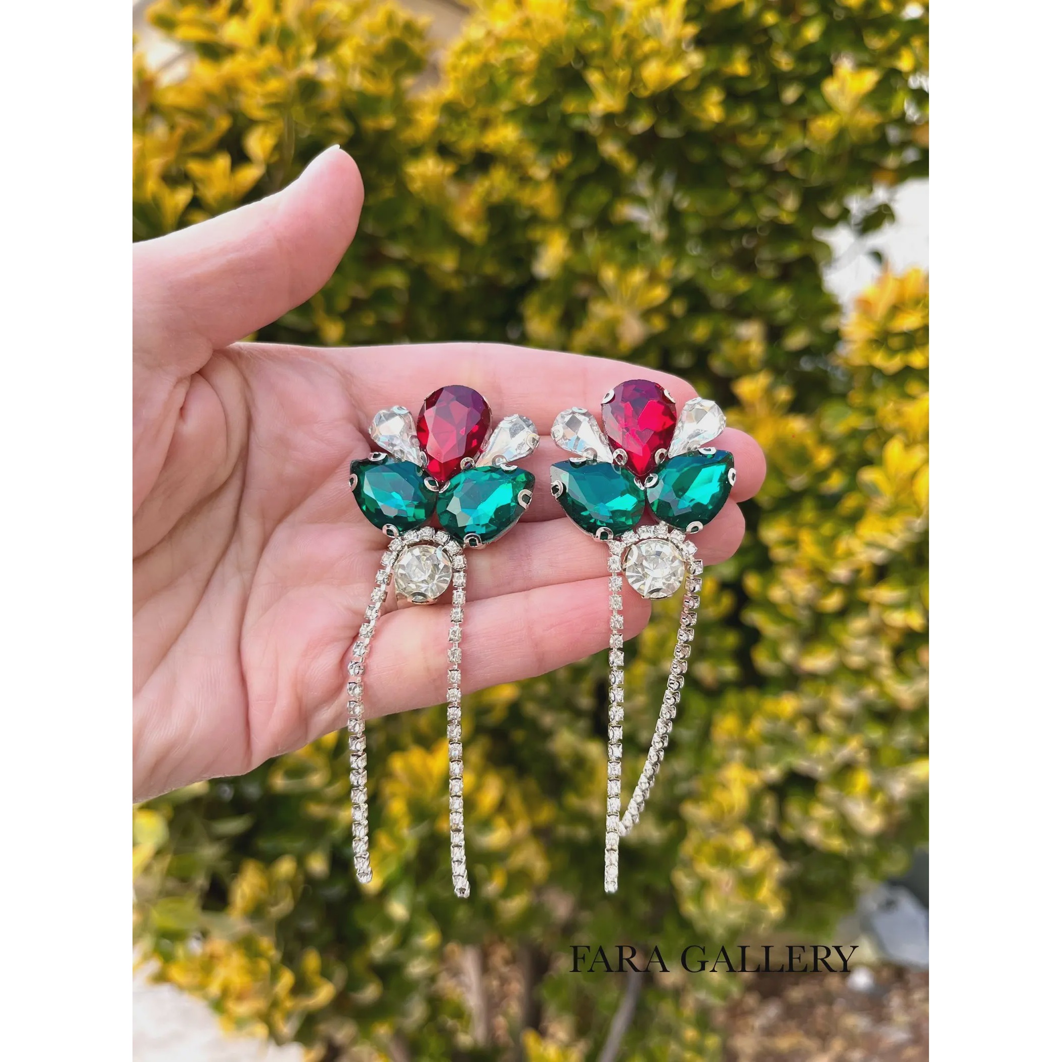 گوشواره یلدایی سنگی سبز و قرمز کد EF12