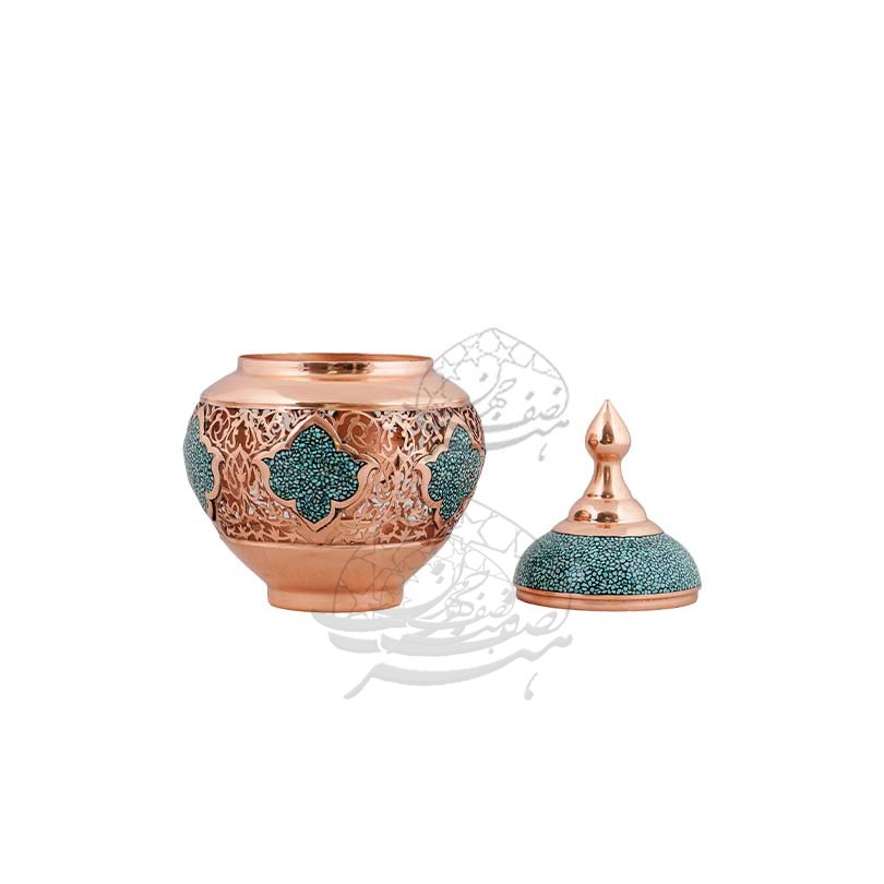 قندان مدل سیبی فیروزه کوبی و مشبک فلز