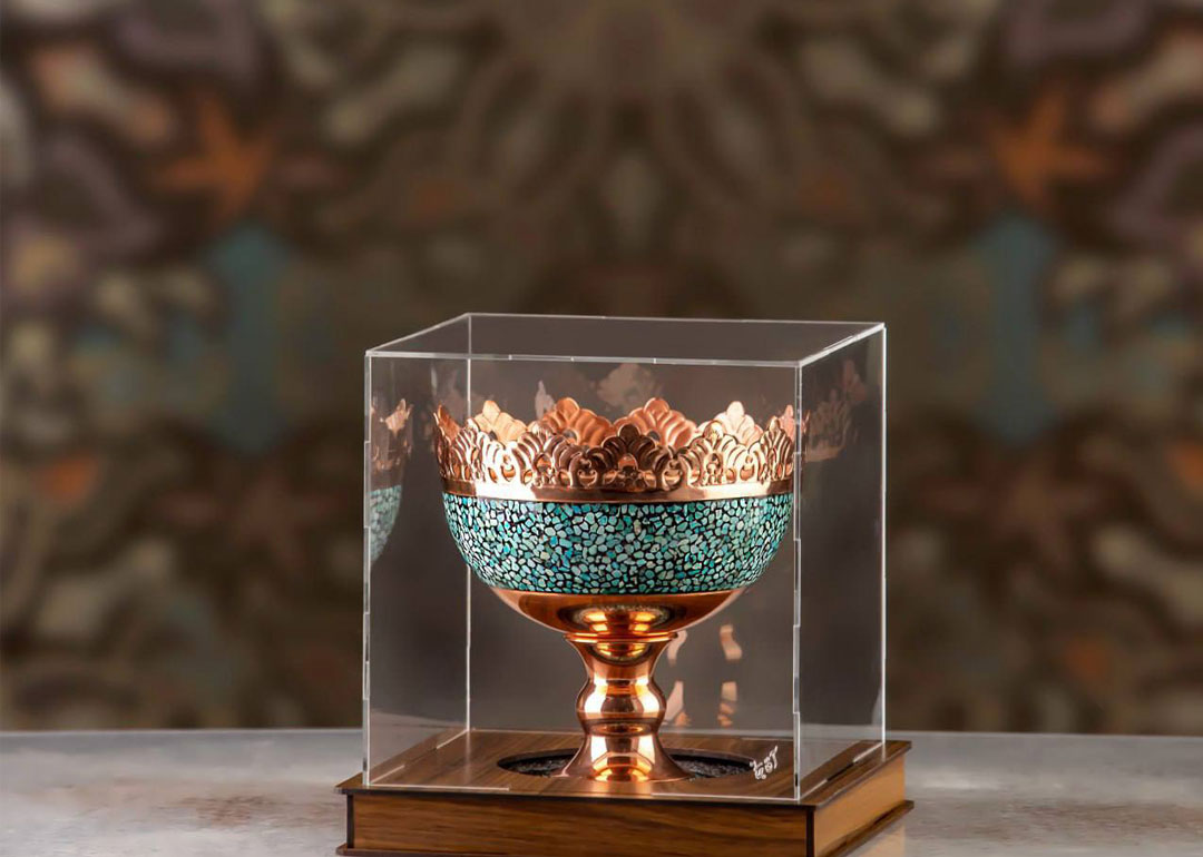 کاسه اجیل فیروزه کوبی 16cm. به همراه جعبه پلاکسی