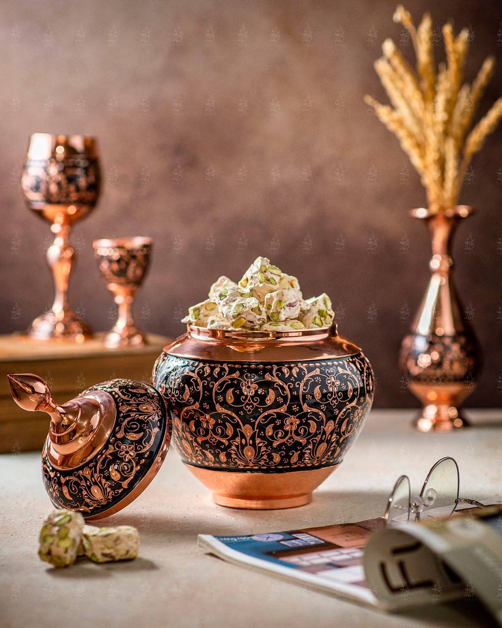 شکلات خوری سیبی حکاکی روی مس