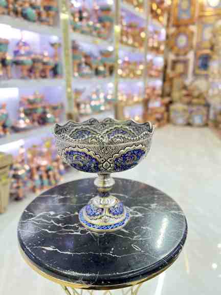 کاسه آجیل پایه دار سایز 20cm قلمزنی و نقاشی تذهیب