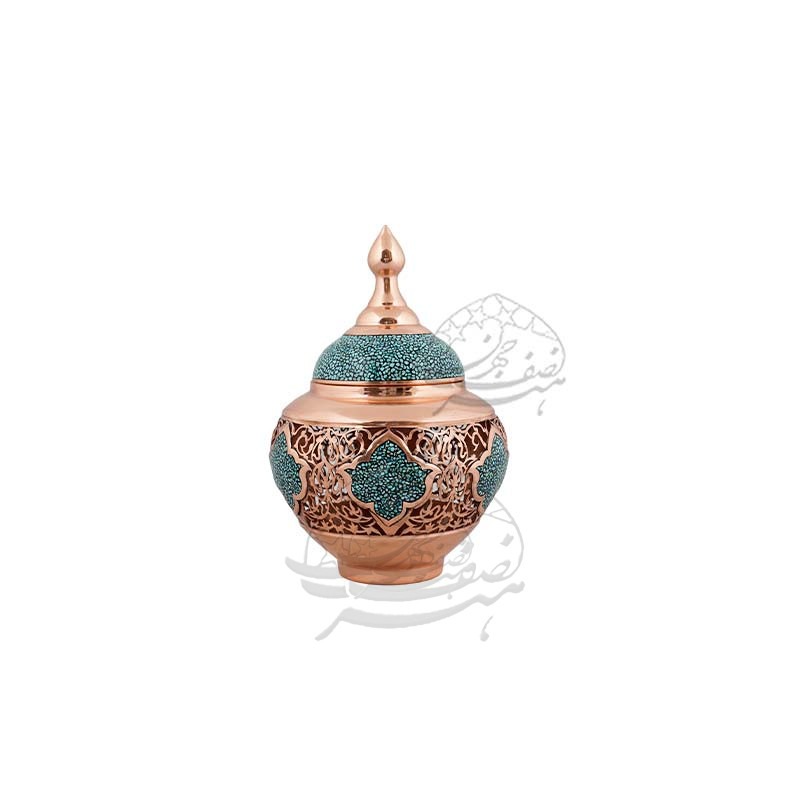 قندان مدل سیبی فیروزه کوبی و مشبک فلز