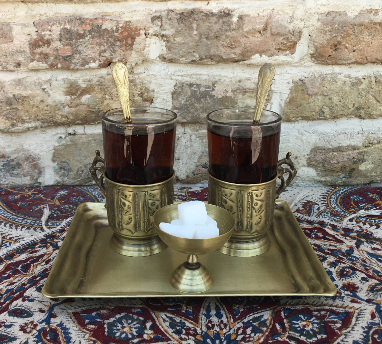 ست چایخوری دو نفره برنجی قلمزنی