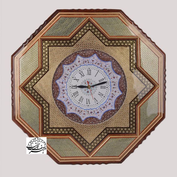 ساعت 8 گوش خاتم کاری و تلفیق مینا کاری قطر محصول 50cm