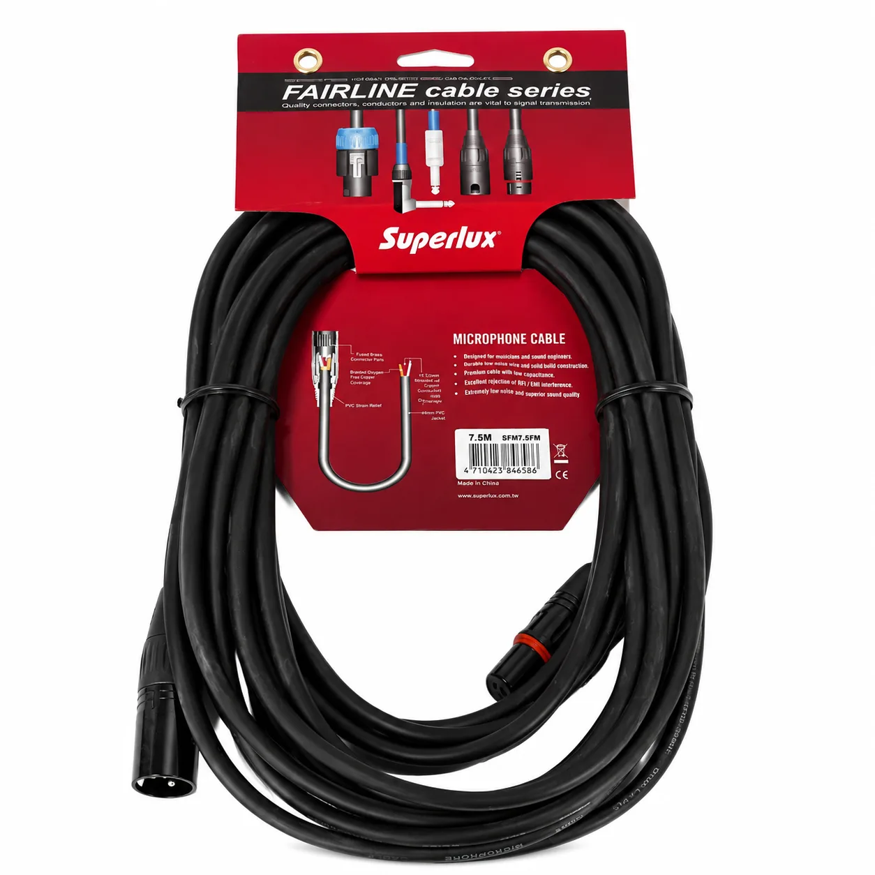 کابل میکروفون حرفهای سوپرلوکس 7.5 متری دو سر XLR