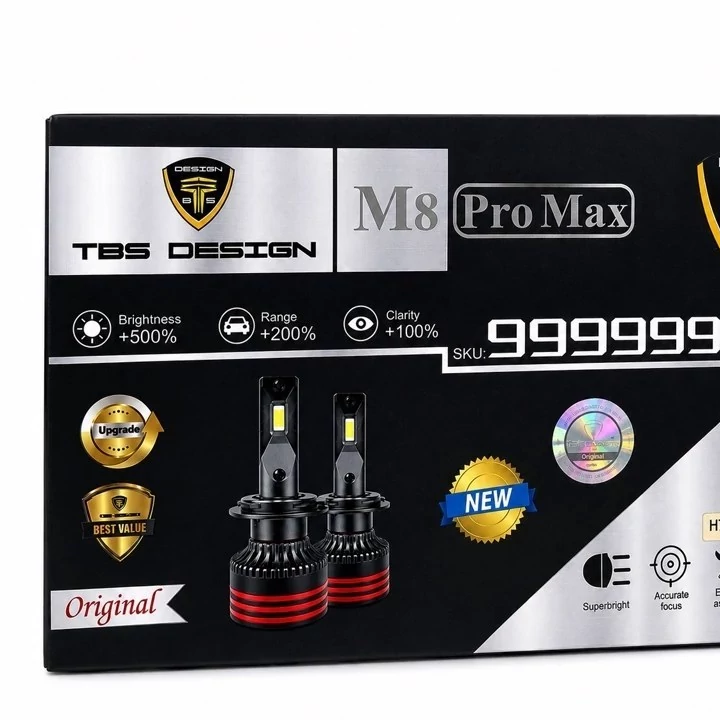 هدلایت خودرو Tobys M8 Pro Max پایه H7 سفید یخی 15000 لومن 150 وات جفت