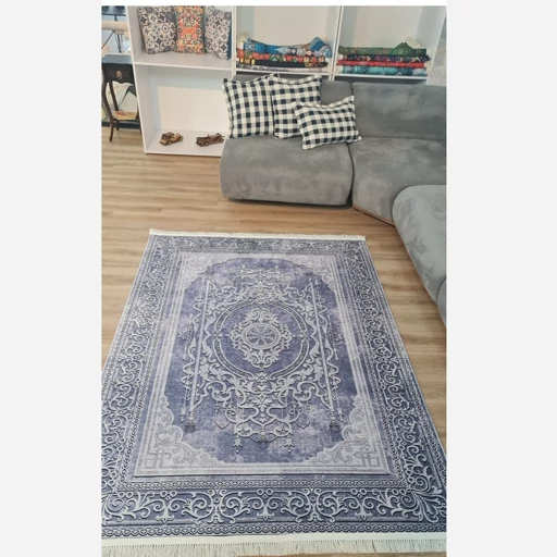 فرشینه مخمل ترک طرح افشان رنگ طوسی سرمهای کد L485