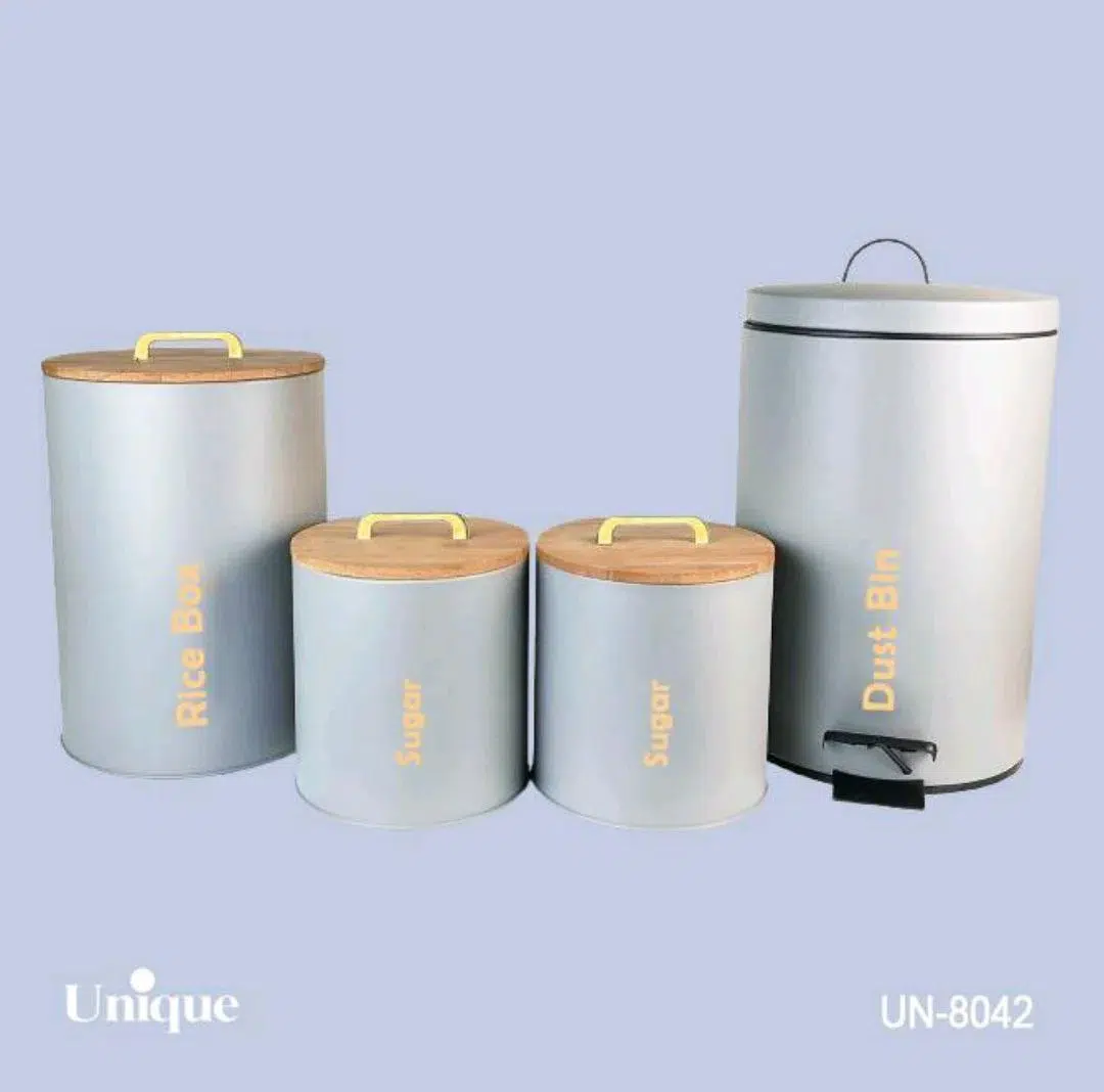 سرویس آشپزخانه 4 پارچه طوسی روشن درب بامبو یونیک کد UN-8042 (پس کرایه)