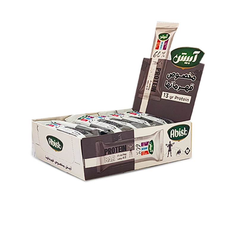 پروتئین بار 60 درصد آبیش - 40 گرم بسته 24 عددی