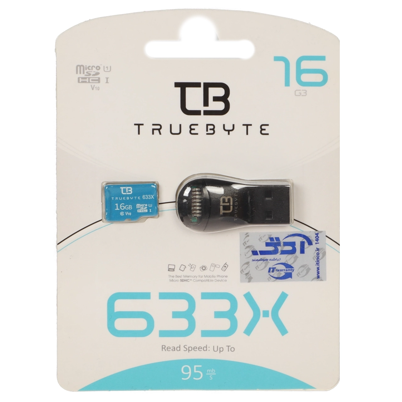 رم (گارانتی مادام العمر شرکت آی تین) TRUEBYTE microSDXC &amp; Card Reader U1 Class 10 633X -95MB/s - 16GB