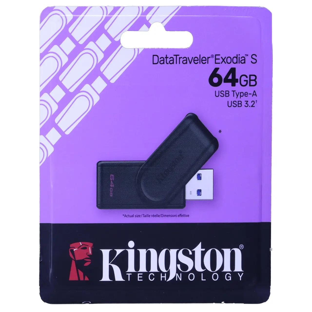 فلشفلش مموری KingSton مدل DataTraveler Exodia S USB3.2 ظرفیت 64GB - مشکی (گارانتی آسان سرویس)