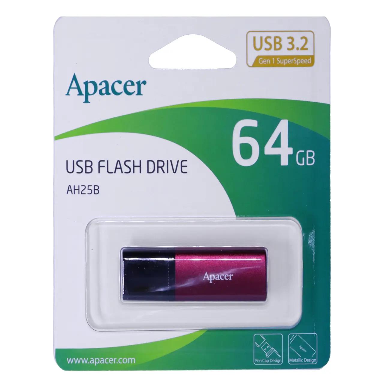 فلشفلش مموری Apacer مدل AH25B USB3.2 ظرفیت 64GB - قرمز (گارانتی آسان سرویس)