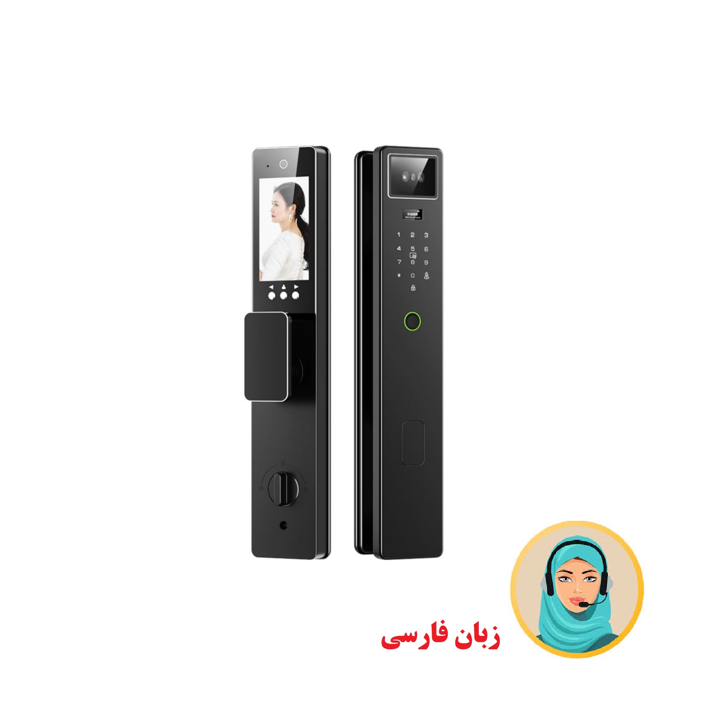 دستگیره دیجیتال زبان فارسی (تشخیص چهره -اثرانگشت-اسکن کف دست-موبایل-رمز-کارت و کلید مکانیکی )TY03