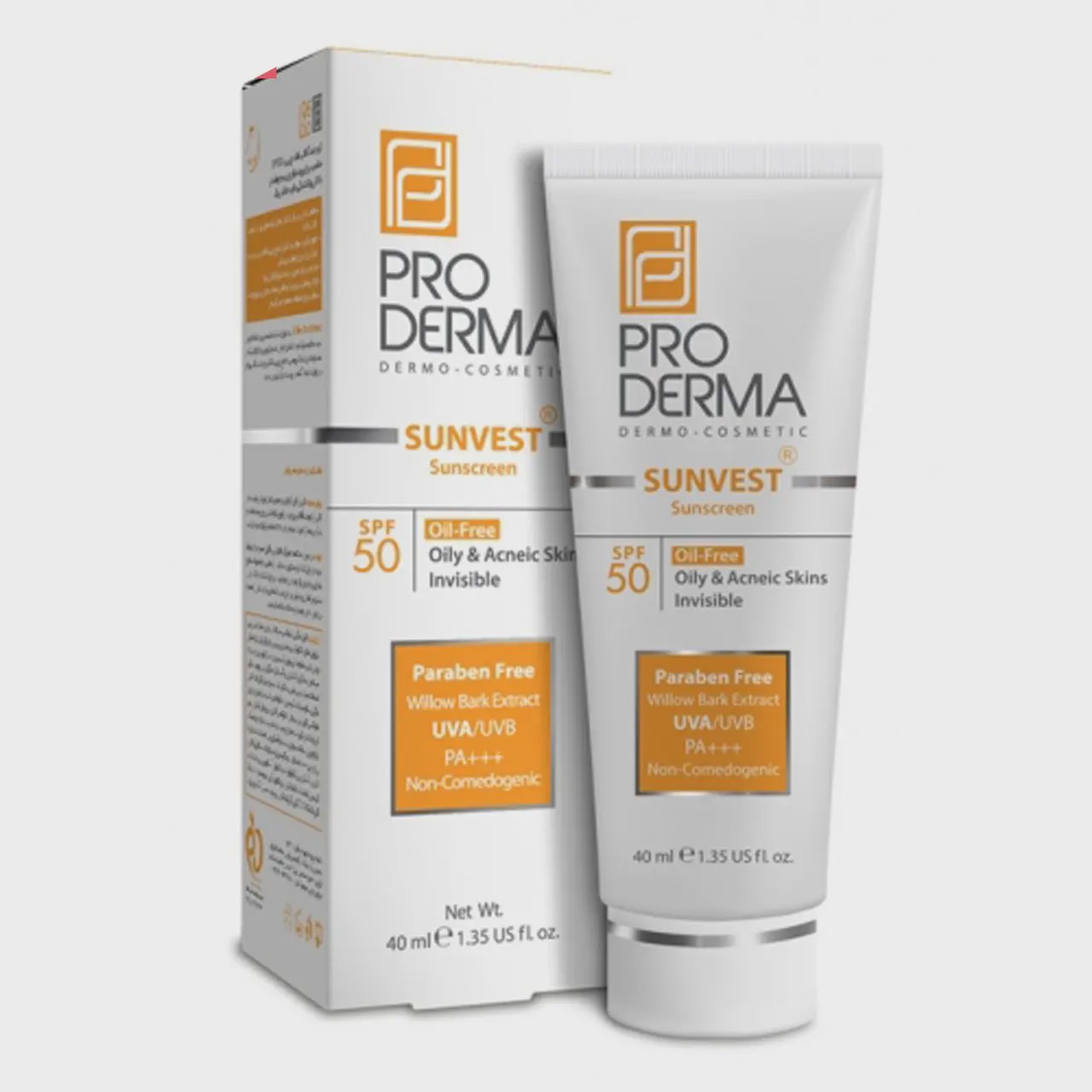 کرم ضد آفتاب فاقد چربی SPF50 پرودرما برای پوست های چرب و جوش دار 40 میلی لیتر Pro Derma Sunscreen SPF50 Oil Free crea...