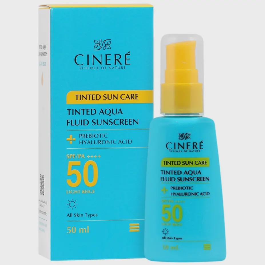 ضد آفتاب آکوا فلوئید انواع پوست و پوست چرب SPF50 بژ روشن سینره Aqua Fluid Sunscreen SPF50 For Oily Skin Cinere