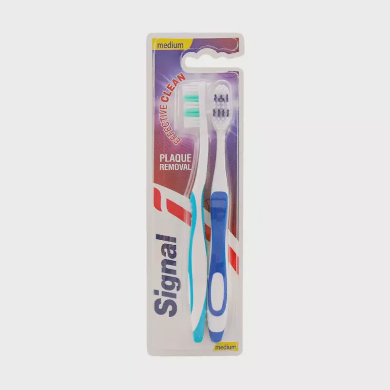 مسواک سیگنال مدل Effective Clean پاک کننده موثر پلاک دندان برس متوسط بسته دو عددی Signal Effective Clean Toothbrush M...