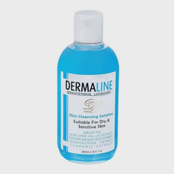 تونر مناسب پوست های خشک درمالاین skin cleansing solution suitable for dry sensitive skin DERMALINE