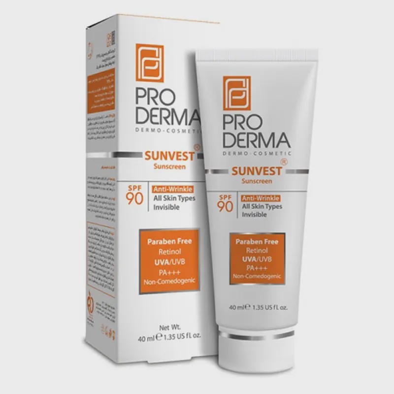 کرم ضد آفتاب و ضدچروک پرودرما با SPF90 بدون رنگ Sunvest Sunscreen Anti Wrinkle Cream SPF90 Pro Derma