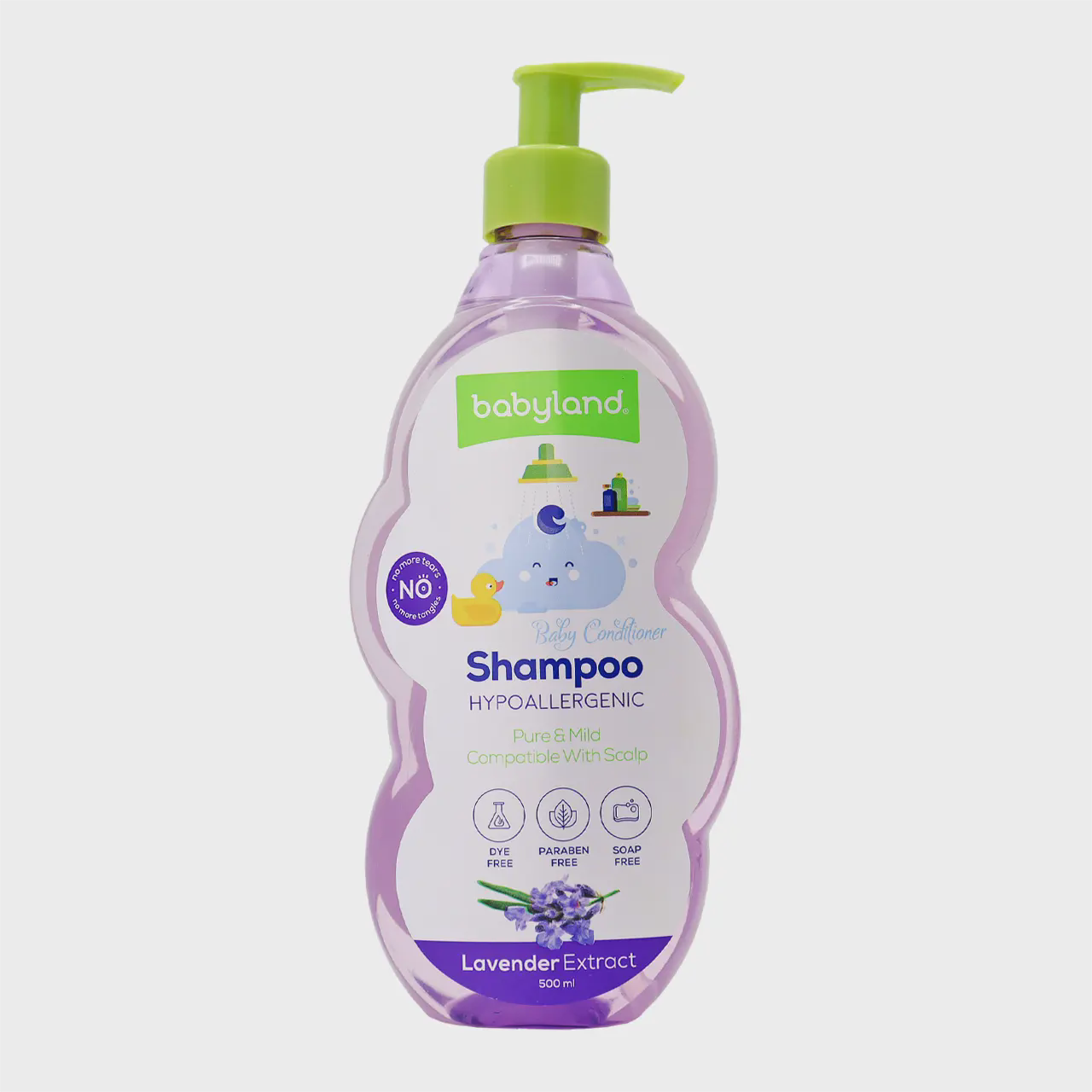 شامپو و نرم کننده بچه بی بی لند با عصاره اسطخودوس حجم 500 میلی لیتر Baby Land Lavender Shampoo 500 ml