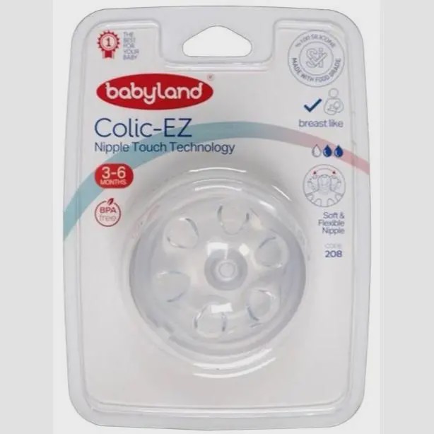 سرشیشه کولیک ایز 3 تا 6 ماه بی بی لند کد 208 Baby Land Colic EZ Nipple Touch Technology Code 208