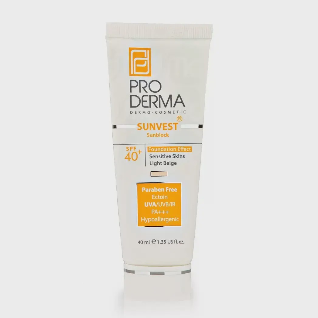 کرم ضد آفتاب رنگی پرودرما بژ روشن spf 40 برای پوست حساس proderma physical sunblock cream for sensitive