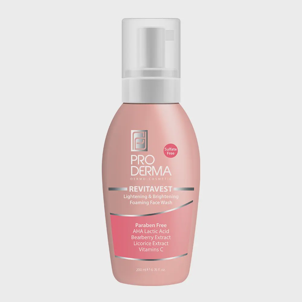 فوم شستشو و روشن کننده پوست صورت پرودرما Revitavest Lightening Foaming Face Wash Pro Derma