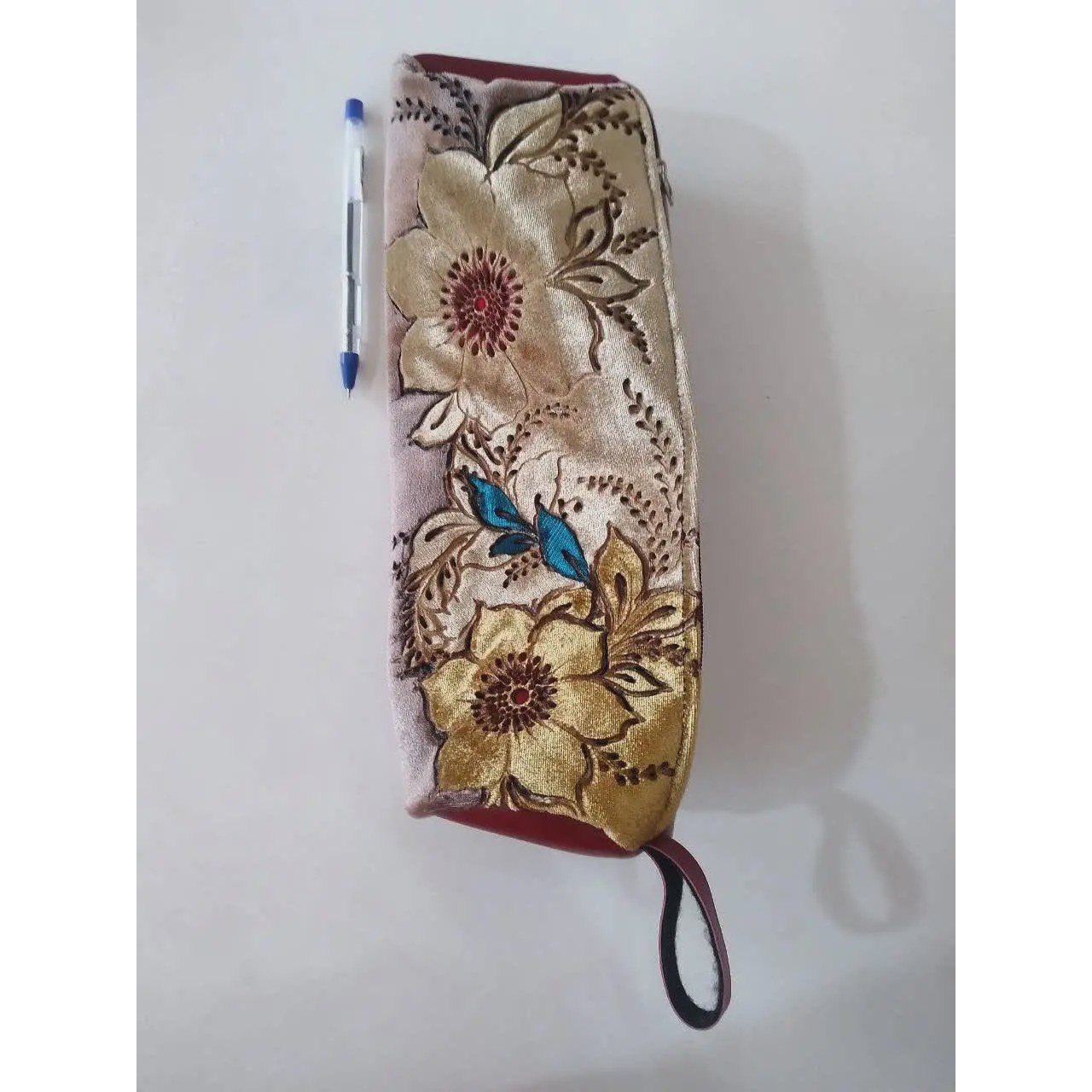 کیف لوازم آرایشی سوخته کاری روی مخمل ، جامدادی مدل تی