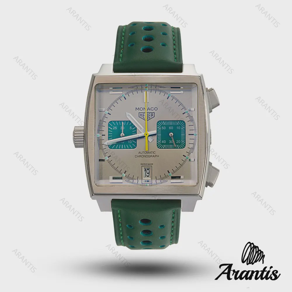 ساعت تگ هویر موناکو مردانه بند چرم سبز m-10682