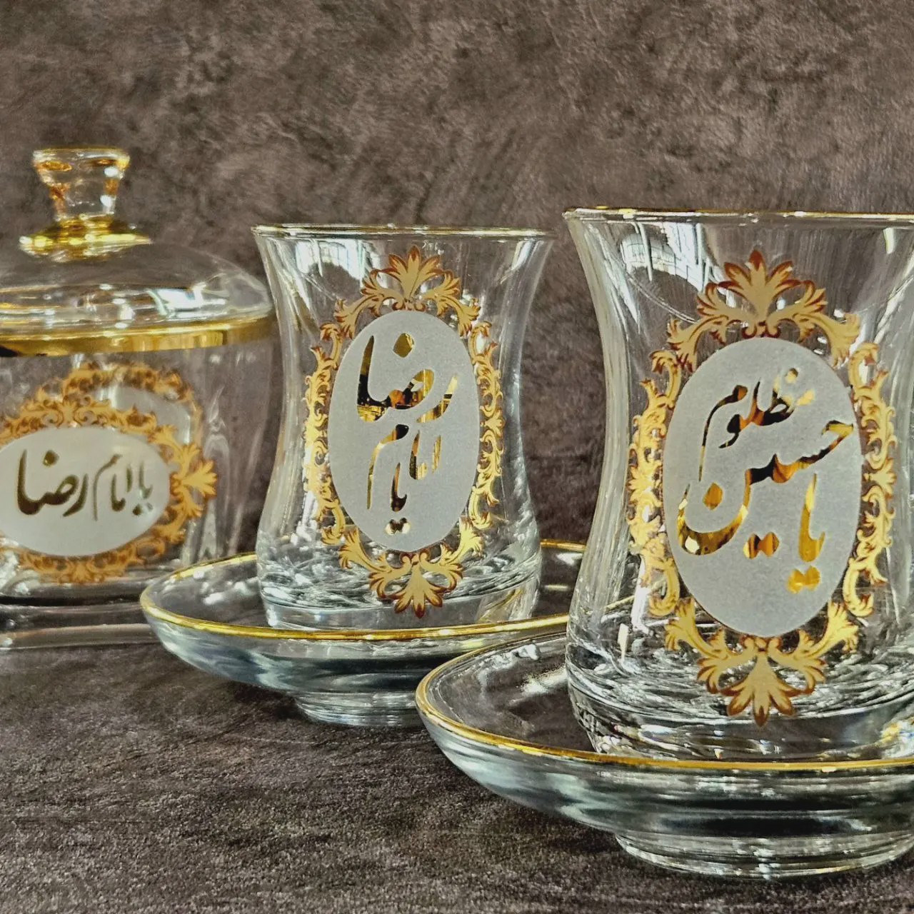 ست 6 عددی استکان نعلبکی پافیلی ترک قندان طرح پنج تن علیهم السلام