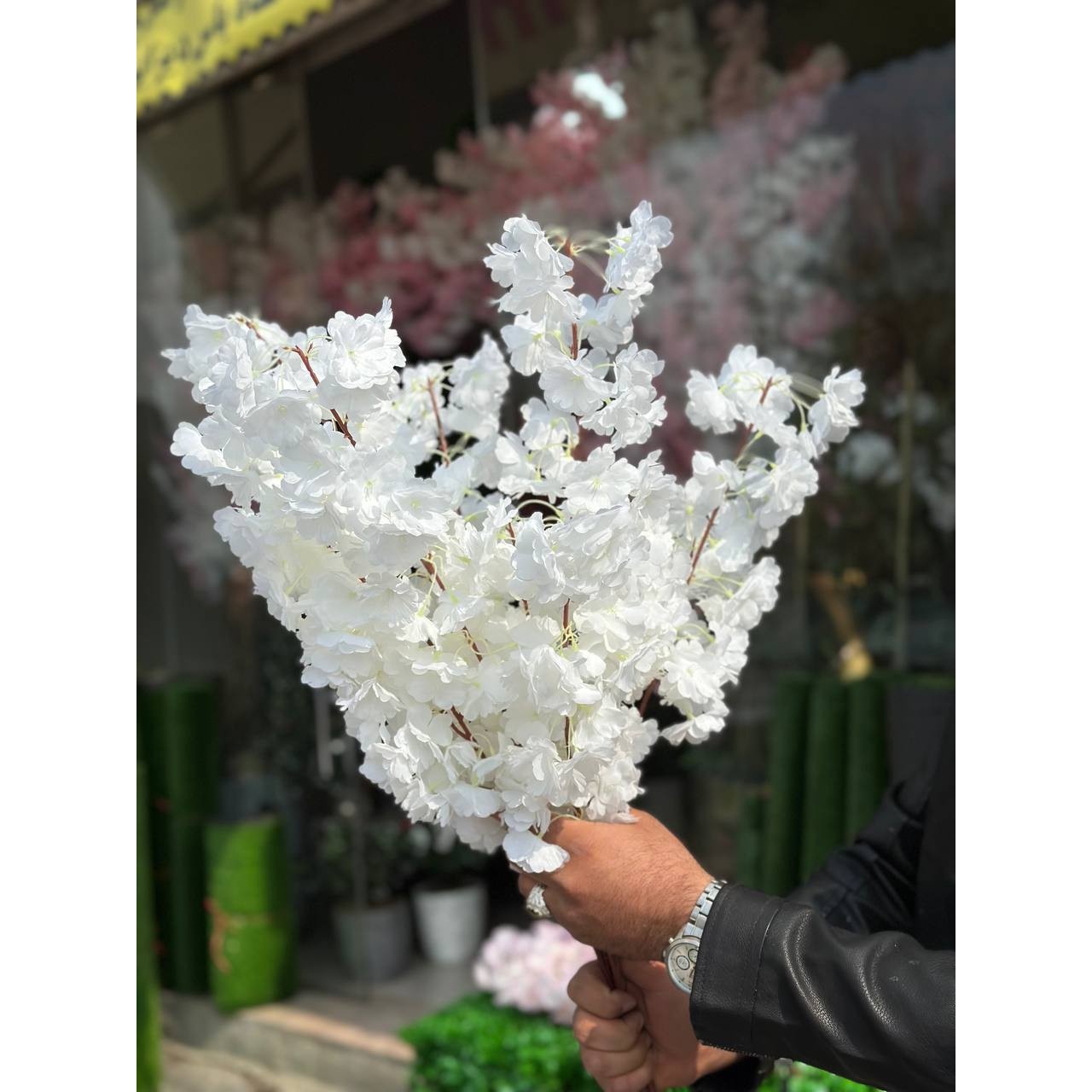گل مصنوعی شاخه شکوفه هلو سفید