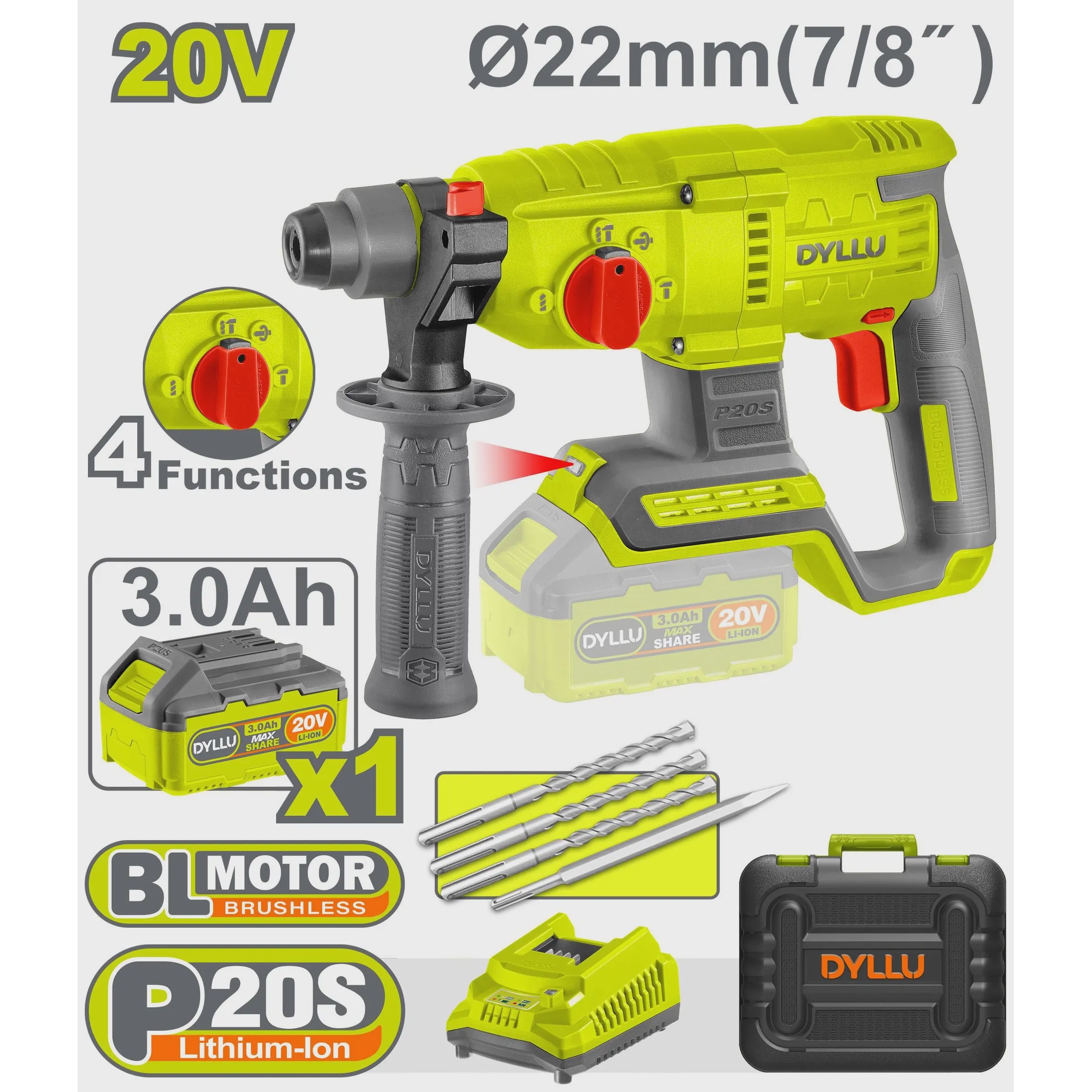 بتن کن شارژی DYLLU مدل DTLM1522 موتور براشلس 20V