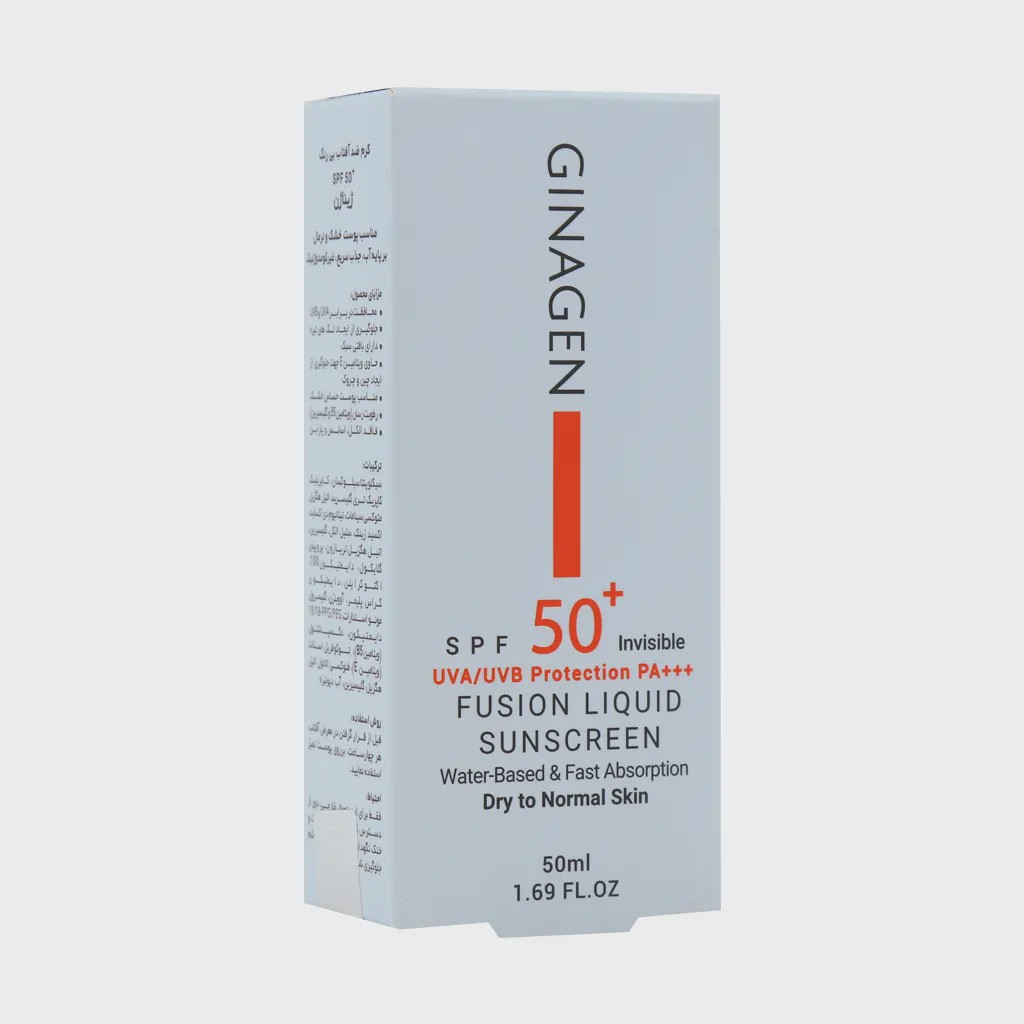 لیکوئید ضد آفتاب بی رنگ پوست خشک و نرمال SPF50 ژیناژن 50 میلی لیتر