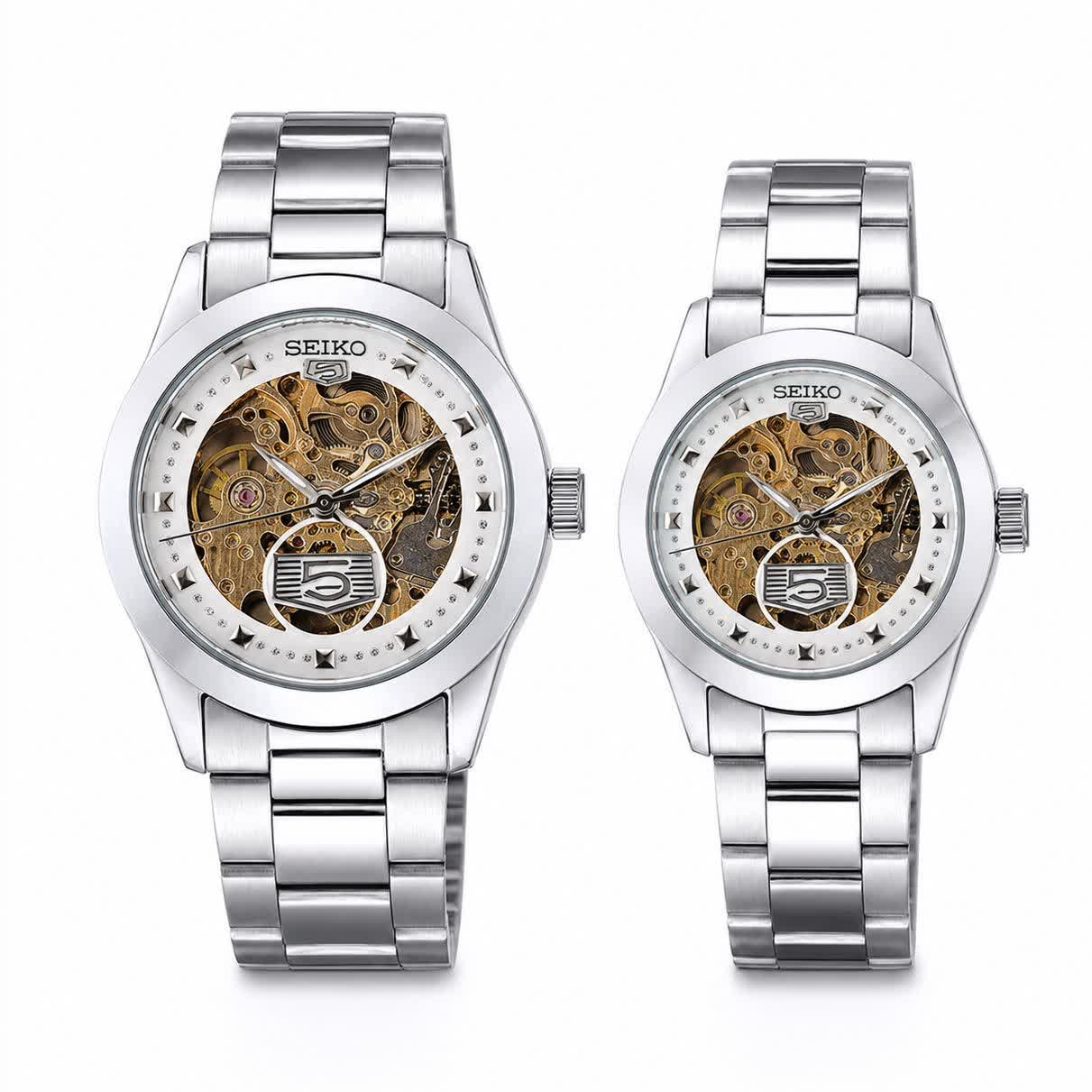 ست ساعت مچی اتوماتیک زنانه و مردانه سیکو پنج SEIKO 5 نقره ای