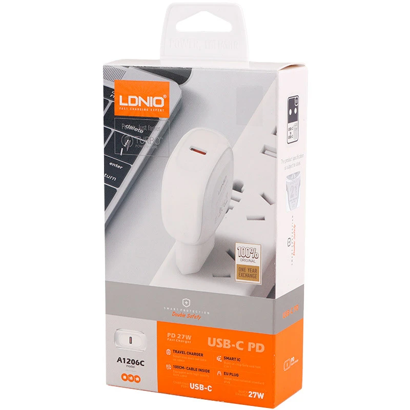 شارژر دیواری 27 وات الدینیو A1206C + کابل تبدیل تایپ سی
