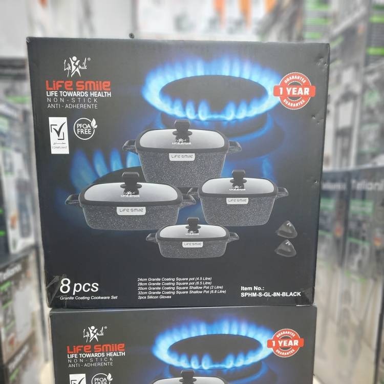 سرویس قابلمه 8تکه مربع لایف اسمایل مدل SPHM-S-GL-8N-BLACK