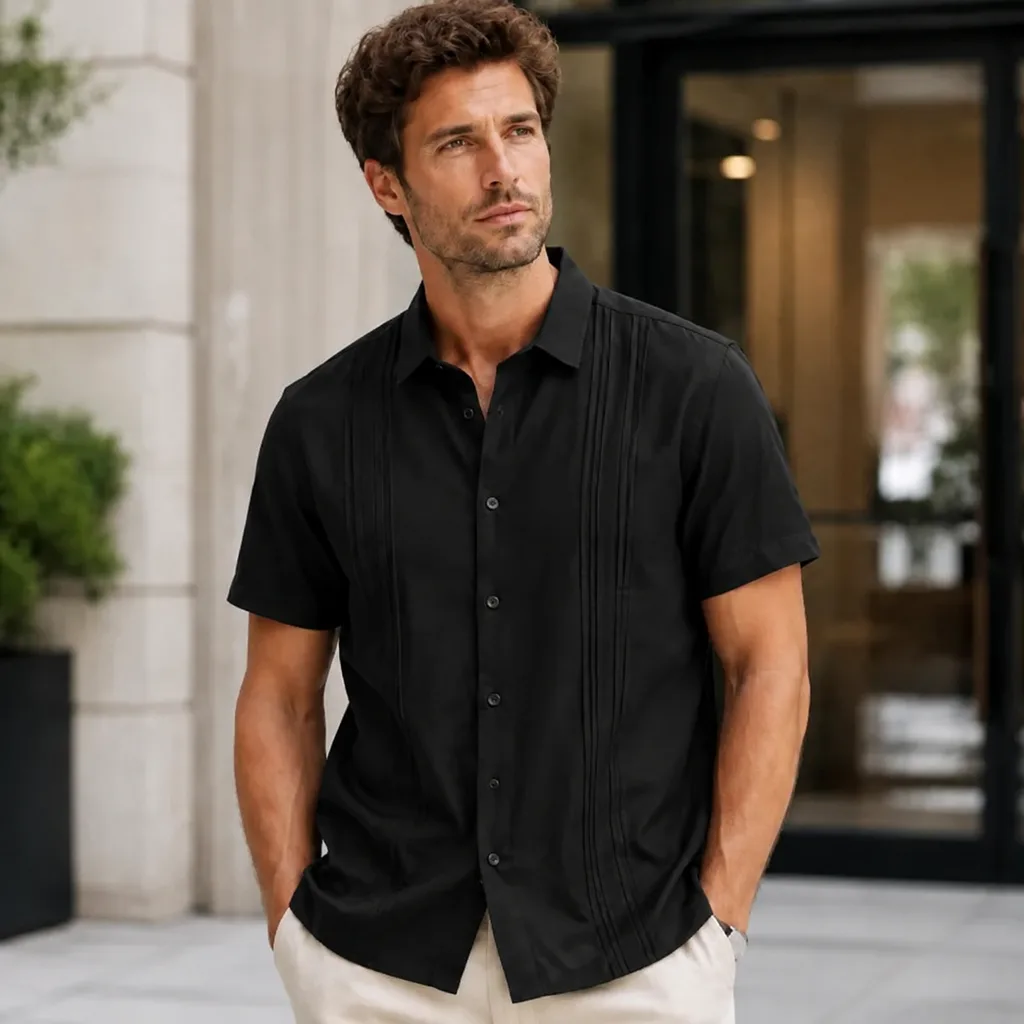 پیراهن آستین کوتاه لینن مدل طرحدار برند Scotch & Soda (اورجینال) رنگ مشکی کد 302012