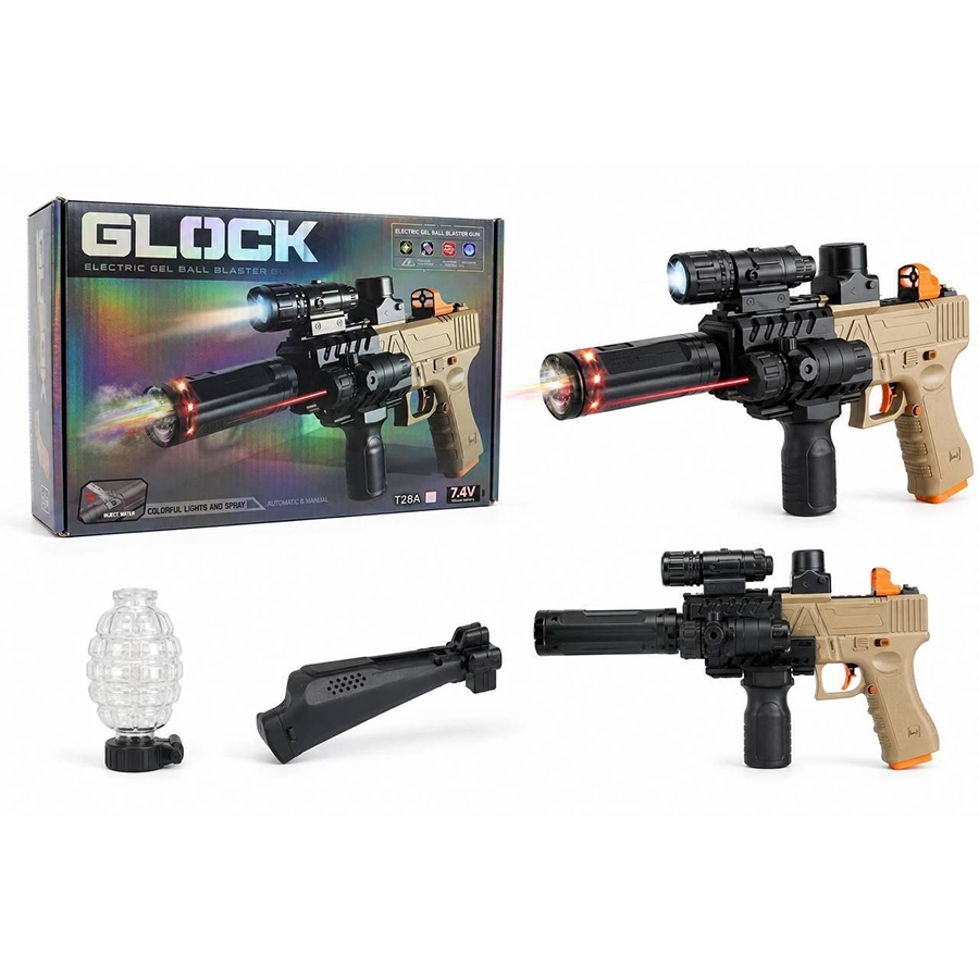 تفنگ تیر ژله ای ژل بلستر شارژی گلاک Glock کد T28A (دودزا و دو حالته اتوماتیک و دستی)