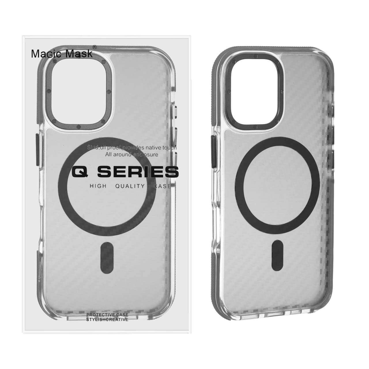 قاب اورجینال Q Series پشت کربن MagSafe مدل Apple iPhone 16 - خاکستری (پک دار)