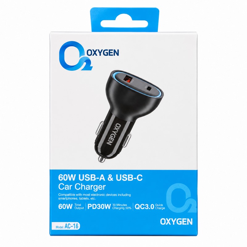 شارژر فندکی اکسیژن AC-16 مدل 30 وات USB و Type-C کد 140601